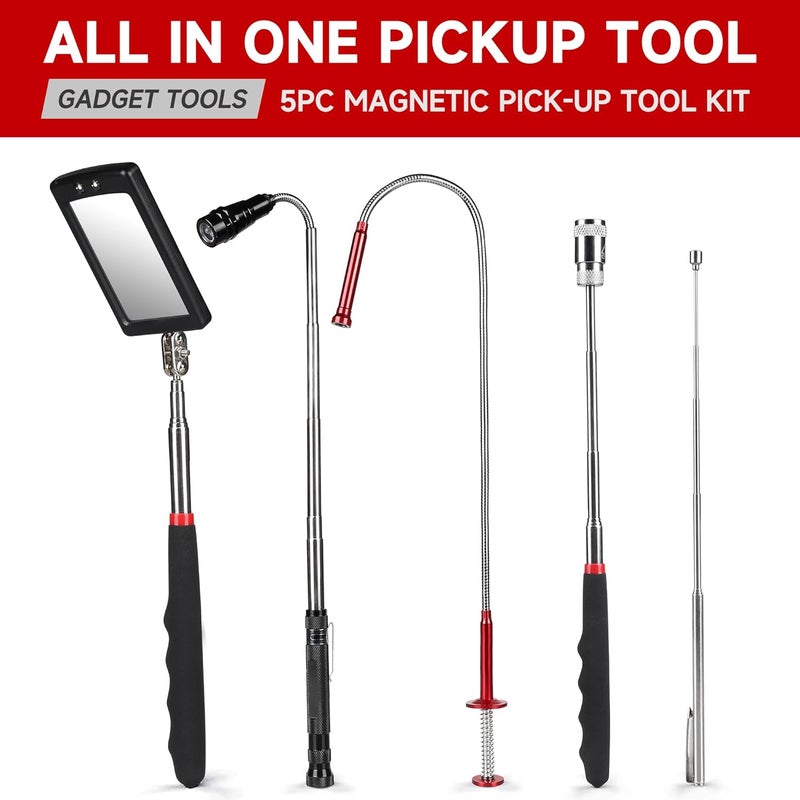 CRAFTZONE Telescoping Magnetic Pickup Tool Set, Inspection Mirrors and Four Claw Grabber Tool, Flexible LED Flashlight, Magnet Stick, Cool Gadgets for Men, Gifts for Dad, Husband - Image 3